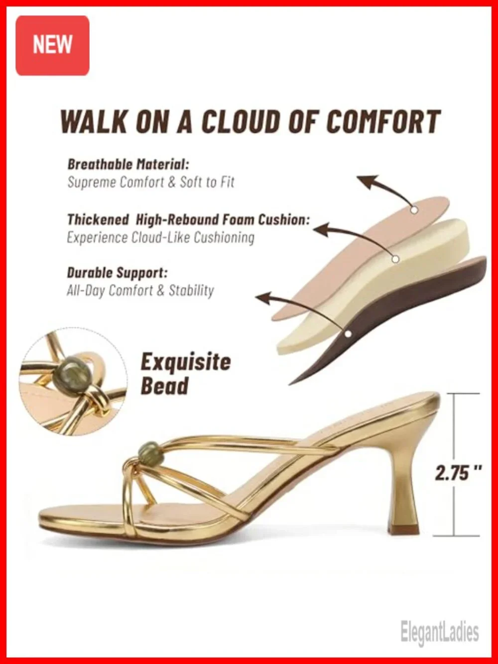 Beaded Slip On Kitten Heels Open Toe Low Heeled Sandals for Women